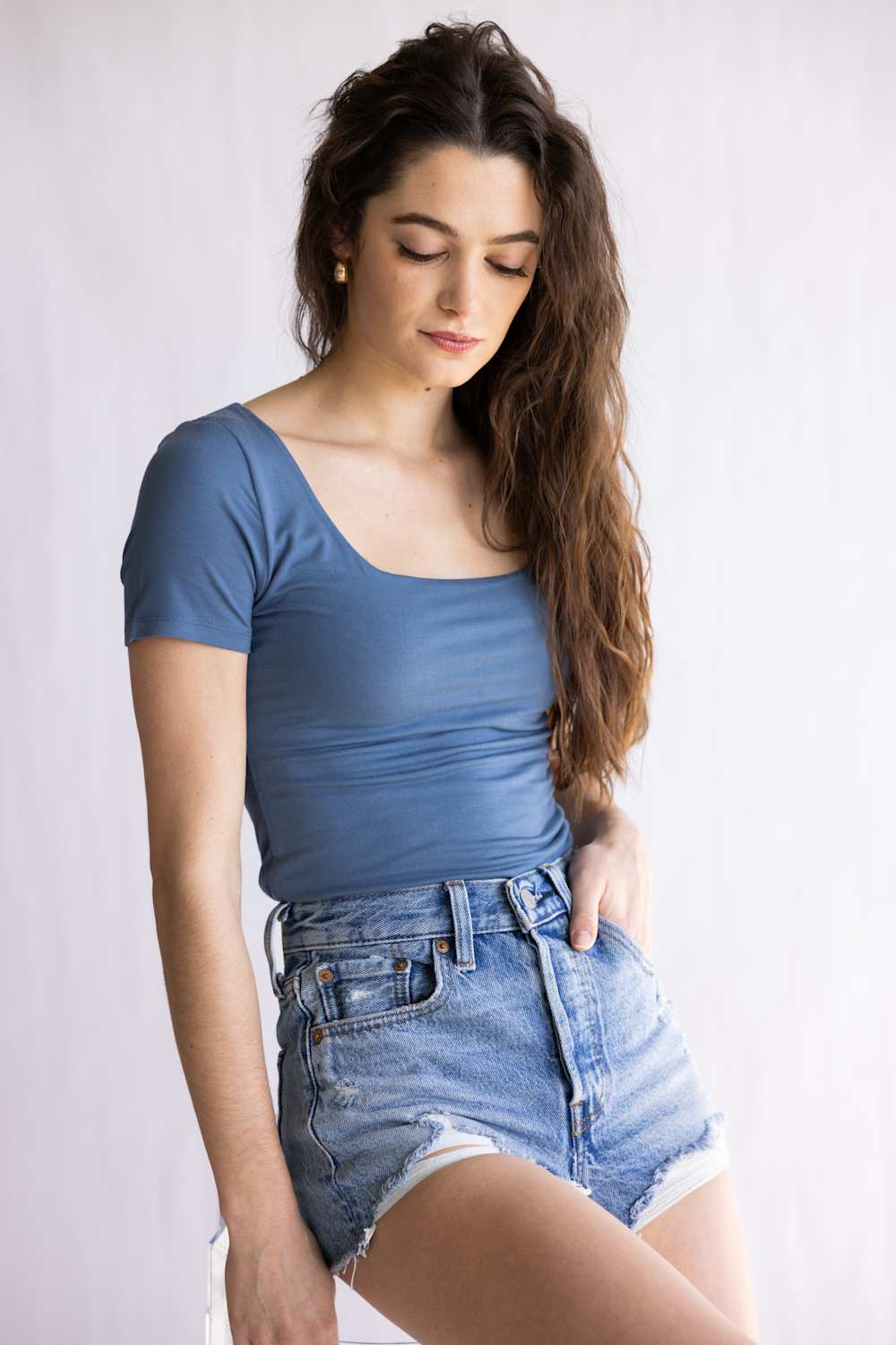 Double Layer Knit Top for Women in Slate