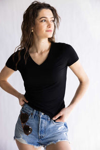  Double Layer V-Neck Top for Women in Black 