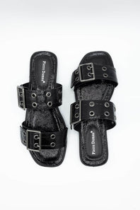 Pierre Dumas Empress Buckle Slide Sandals for Women in Black