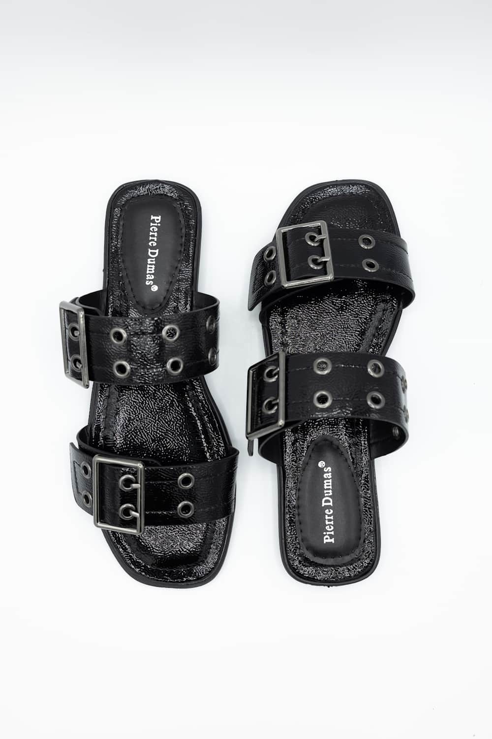 Pierre Dumas Empress Buckle Slide Sandals for Women in Black