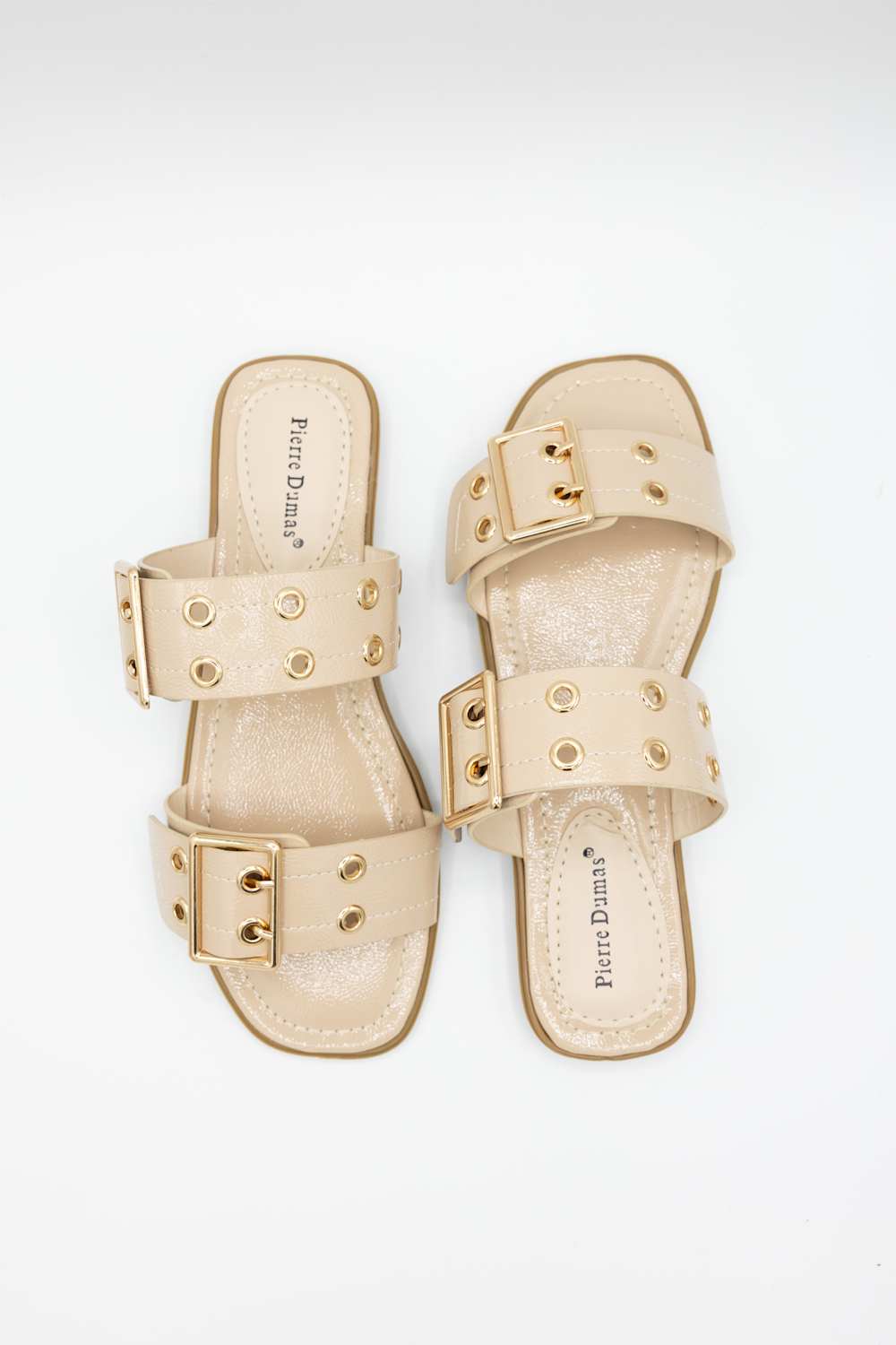 Pierre Dumas Empress Buckle Slide Sandals for Women in Nude
