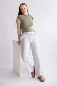 Love Tree Pinstripe Drawstring Linen Pants for Women in Mint Green