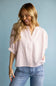 Pinstripe Split Neck Button Front Top for Women in Pink | AT8201-PNK