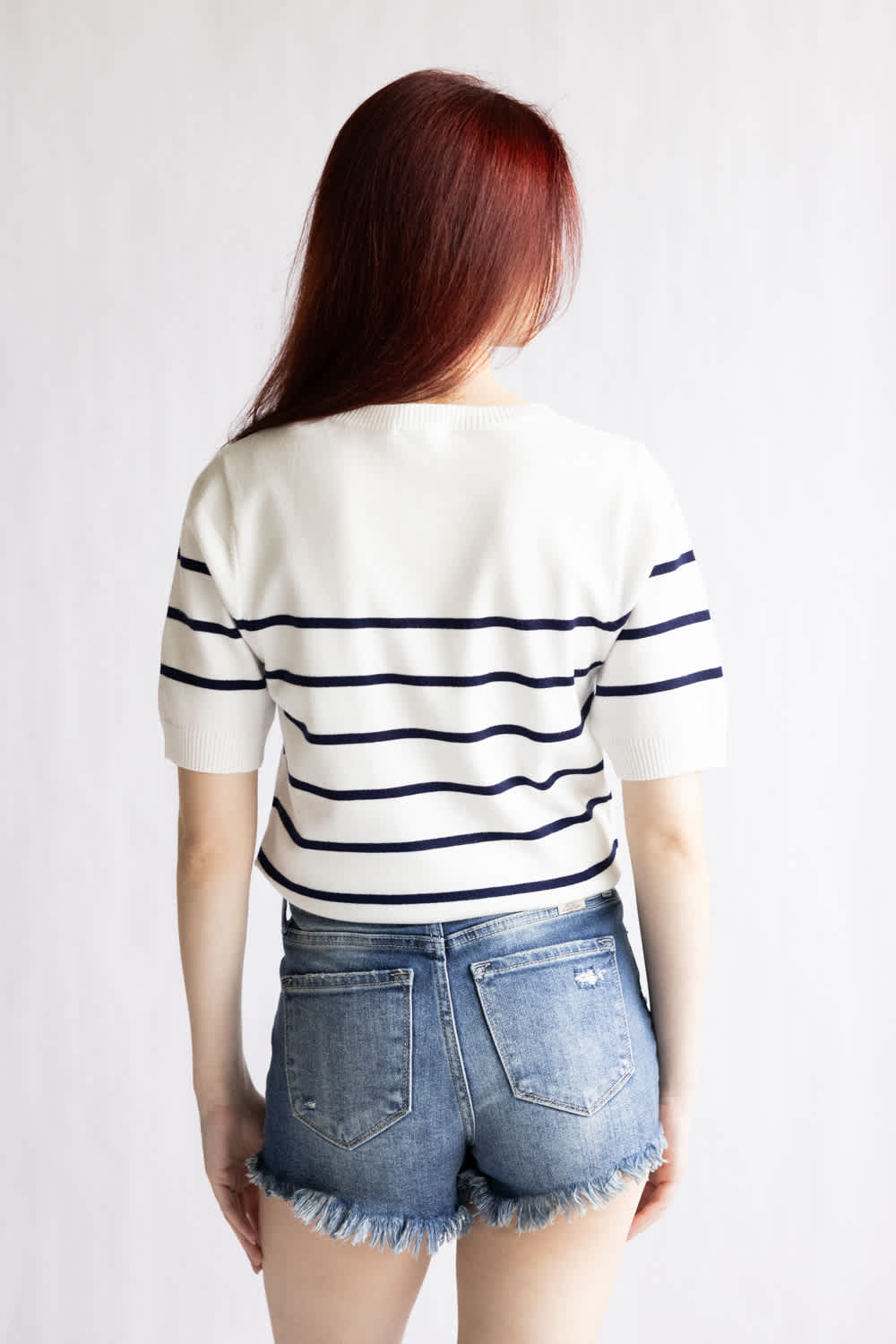 Striped Sweater for Women in White/Navy 