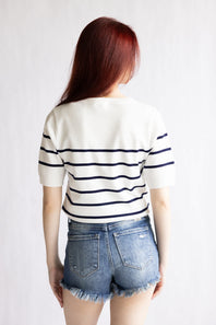 Striped Sweater for Women in White/Navy 