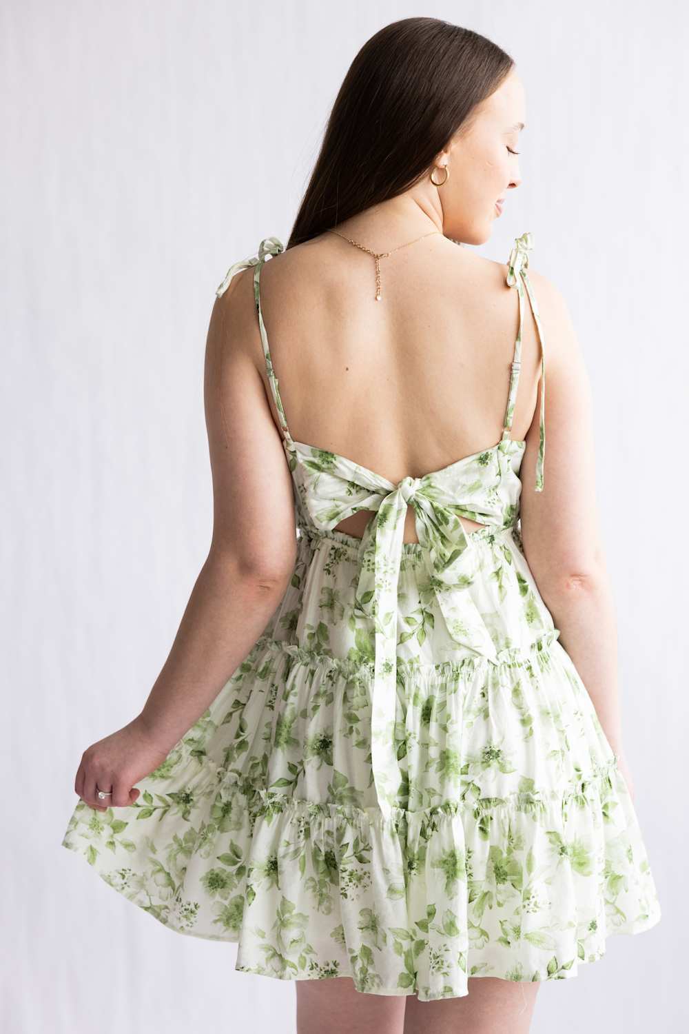 Blu Pepper Floral Tiered Dress for Women in Olive