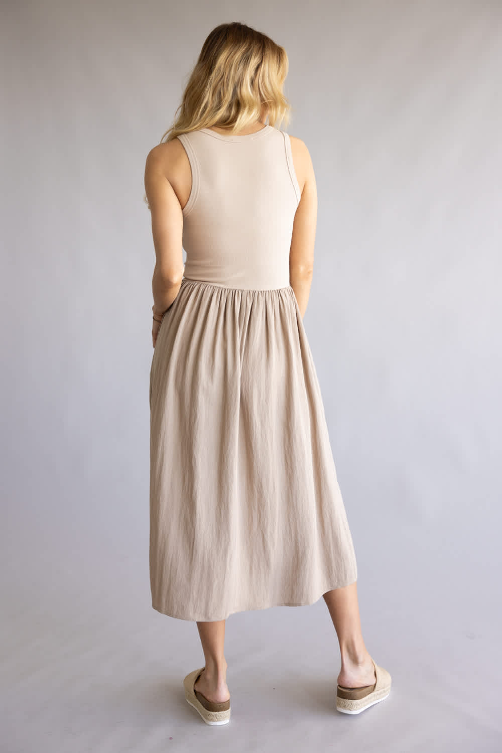 Knit Contrast Midi Dress for Women in Taupe