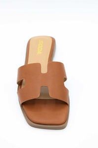Soda Knit H-Band Slide Sandals for Women in Cognac