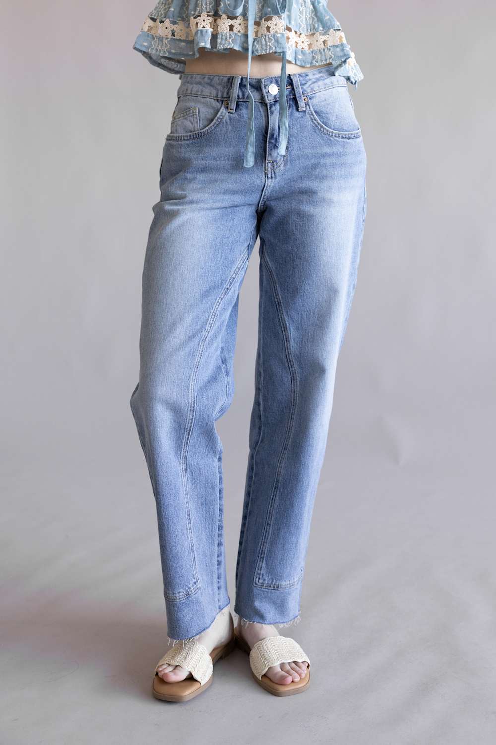 Mica Mid-Rise Medium Wash Clean Straight Leg Jeans for Women