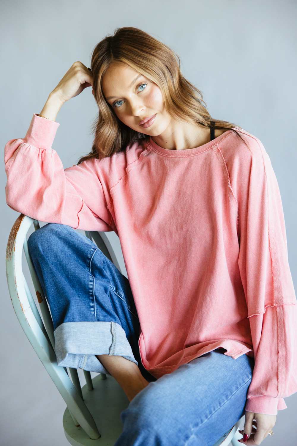 Mineral Wash Pullover for Women in Grapefruit