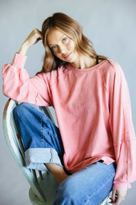 Mineral Wash Pullover for Women in Grapefruit