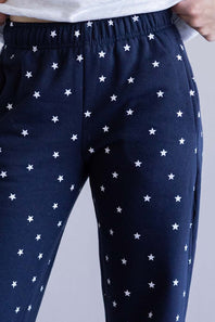 Star Pattern Straight Leg Sweatpants for Women in Navy