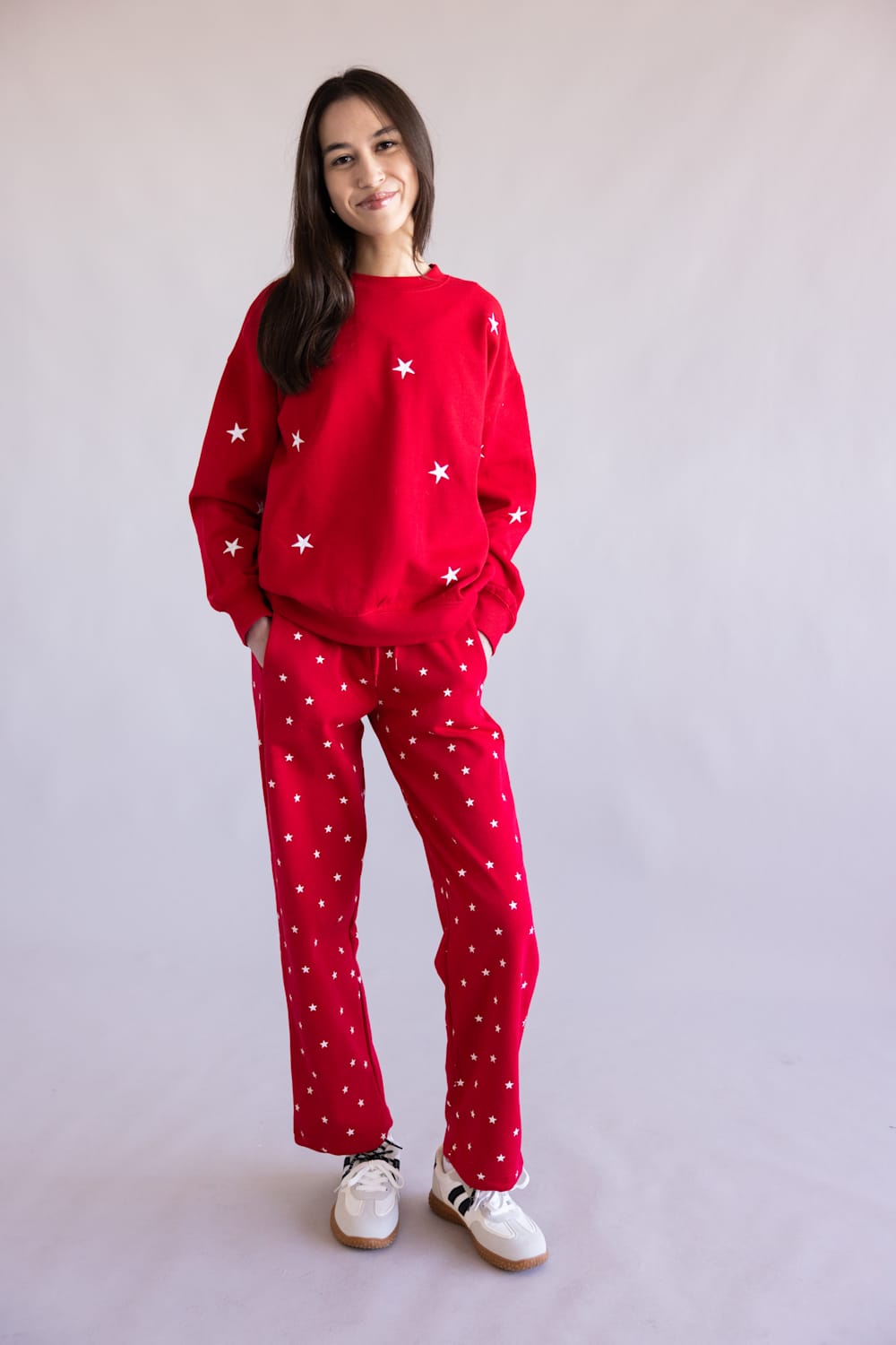 Star Pattern Straight Leg Sweatpants for Women in Red