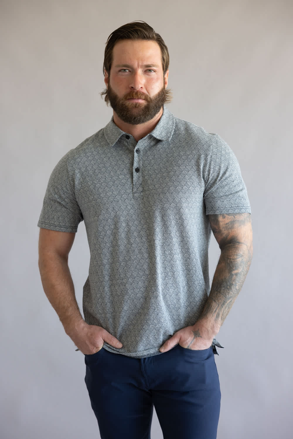 Weatherproof Vintage Jacquard Polo Shirt for Men in Navy