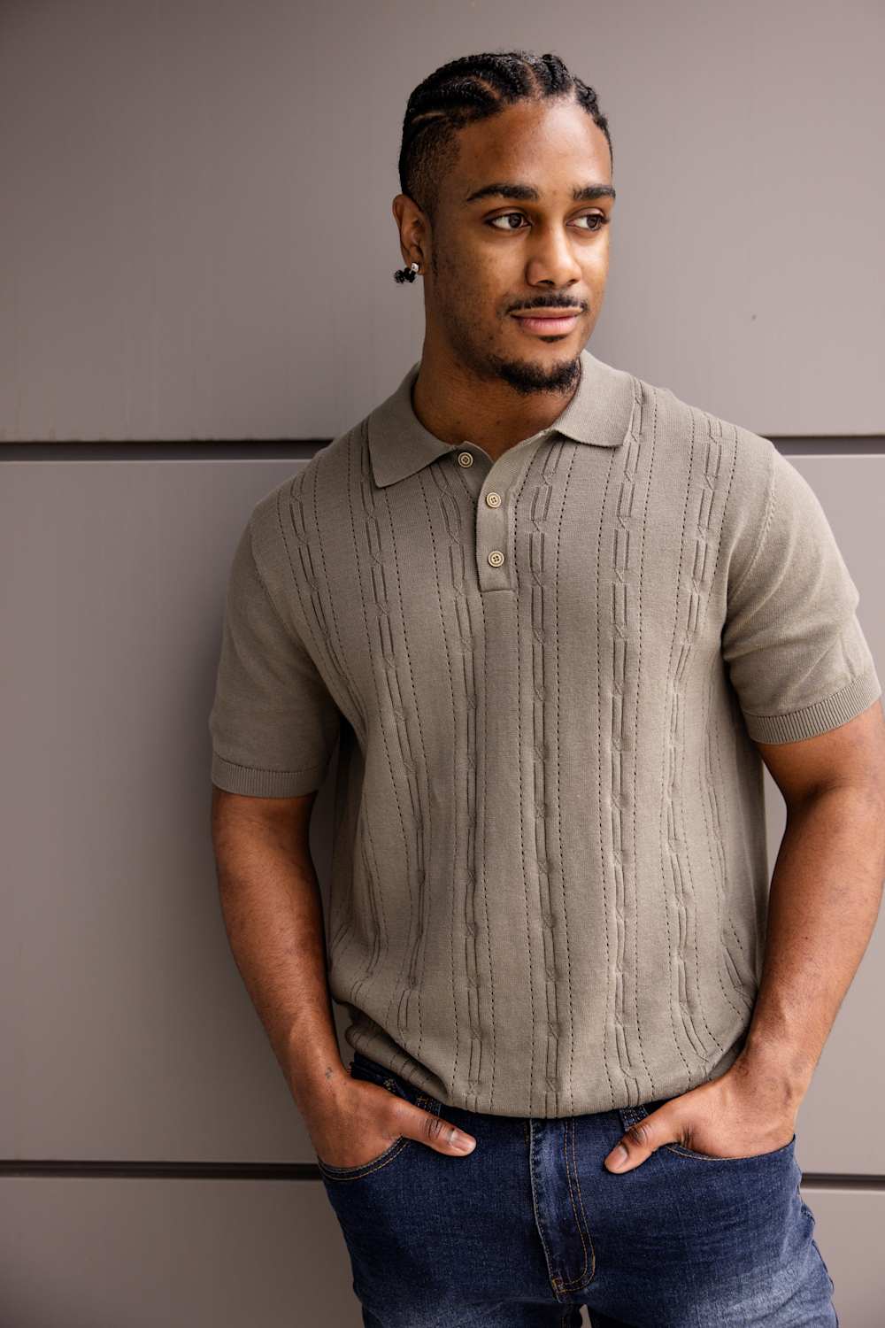 Weatherproof Vintage Pointelle Sweater Polo for Men in Grape Leaf