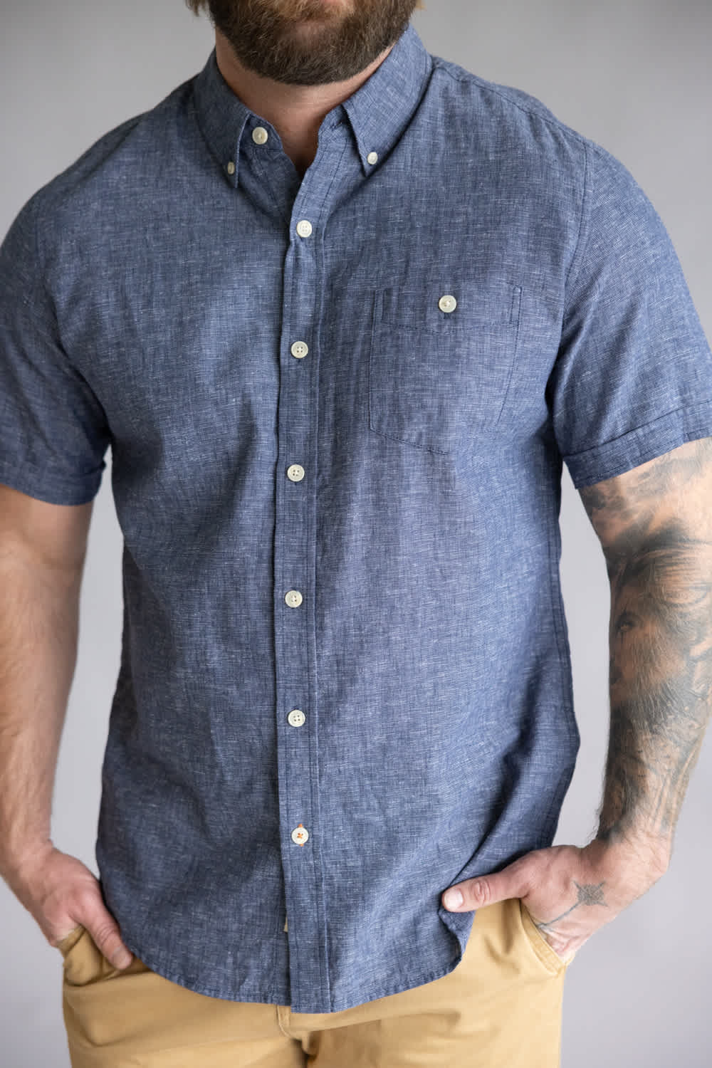 Weatherproof Vintage Cotton Linen Solid Button Up Shirt for Men in Naval Academy