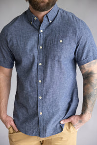 Weatherproof Vintage Cotton Linen Solid Button Up Shirt for Men in Naval Academy