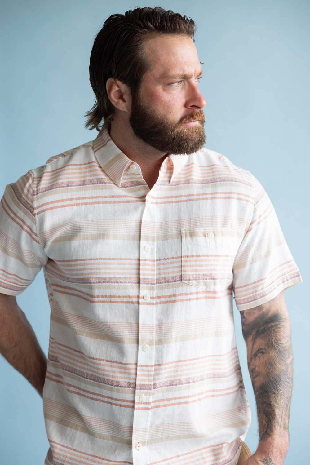 eatherproof Vintage Striped Country Twill Button Up Shirt for Men in Ginger Spice