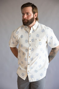 Weatherproof Vintage Cotton Linen Pattern Button Up Shirt for Men in Infinity Blue