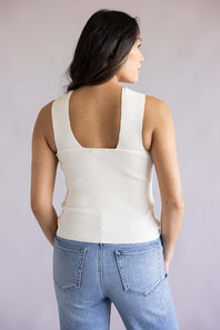 Cropped Gold Button Halter Top for Women in Ivory