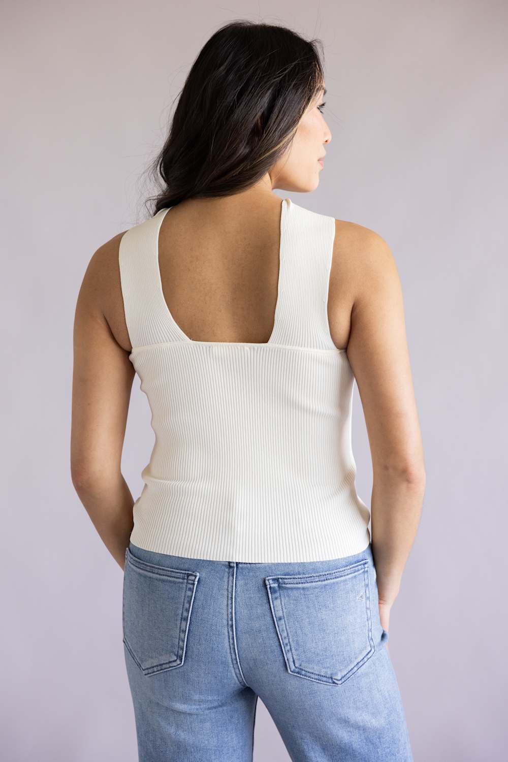 Cropped Gold Button Halter Top for Women in Ivory