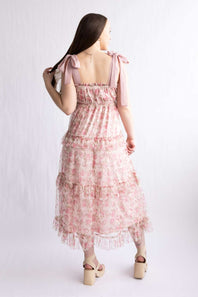 Blu Pepper Tiered Printed Floral Midi Dress for Women in Pink
