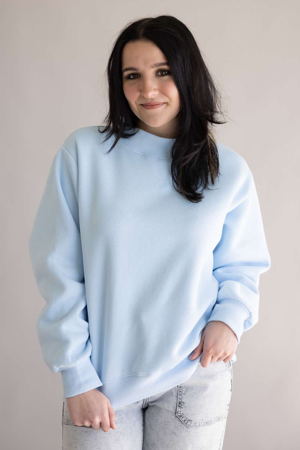 Things Between Mock Neck Fleece Pullover for Women in Baby Blue