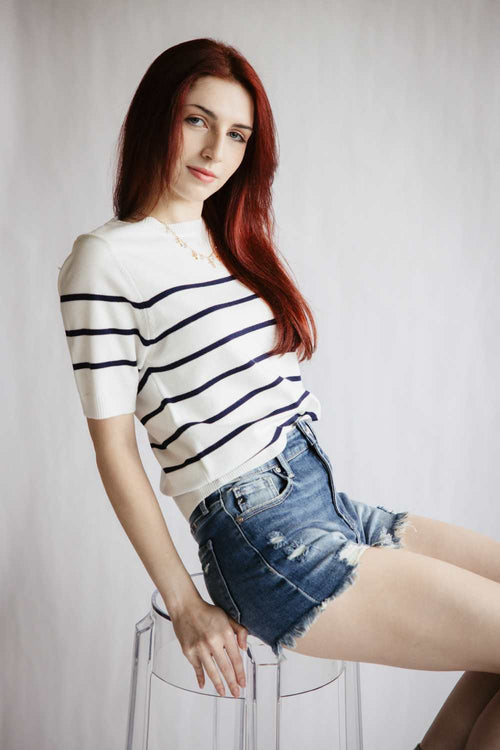 Striped Sweater for Women in White/Navy 