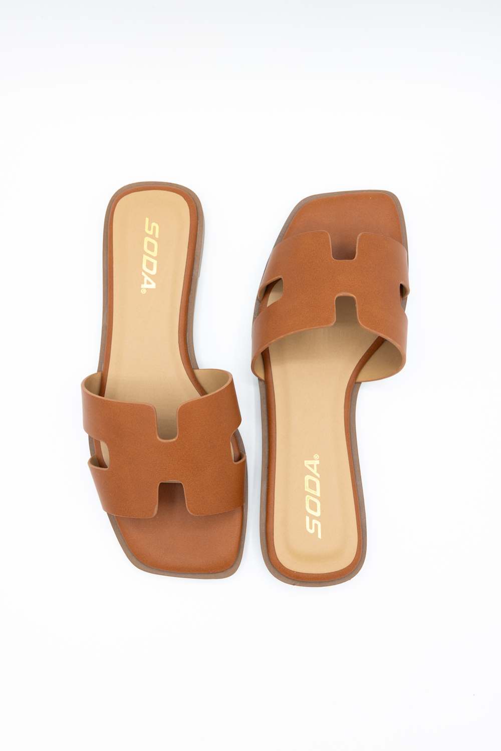 Soda Knit H-Band Slide Sandals for Women in Cognac