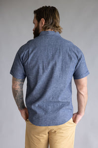 Weatherproof Vintage Cotton Linen Solid Button Up Shirt for Men in Naval Academy