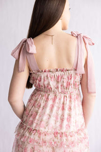Blu Pepper Tiered Printed Floral Midi Dress for Women in Pink