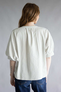 Pinstripe Split Neck Button Front Top for Women in Sage | AT8201-SAG