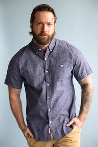 Weatherproof Vintage Cotton Linen Solid Button Up Shirt for Men in Naval Academy