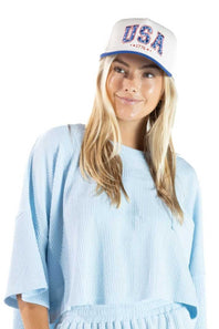 Simply Southern USA Trucker Hat for Women in Teal/Cream