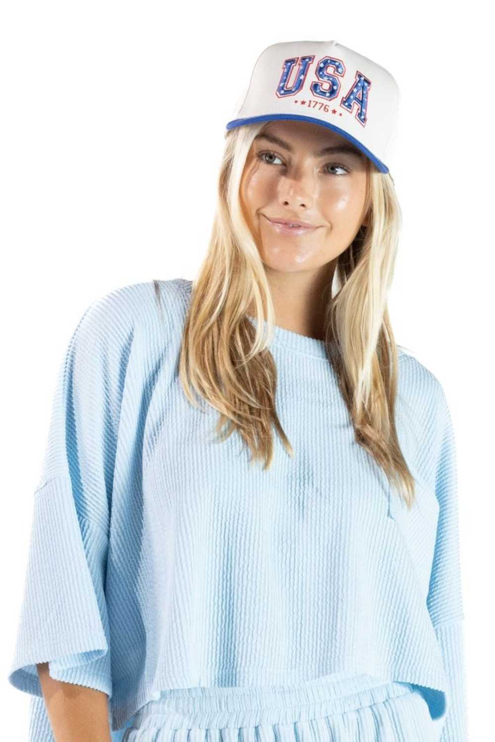 Simply Southern USA Trucker Hat for Women in Teal/Cream