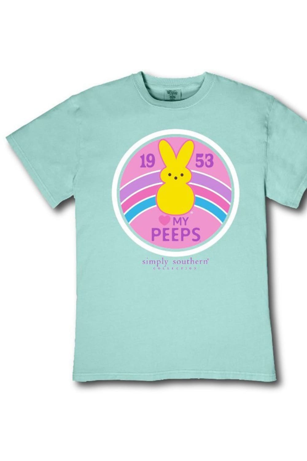 Simply Southern x Peeps Plus Size Logo Mineral Wash T-Shirt for Women in Tide Pool