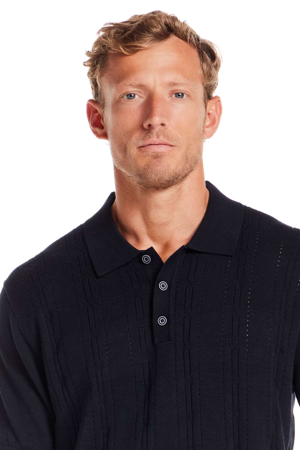 Weatherproof Vintage Pointelle Sweater Polo for Men in Navy