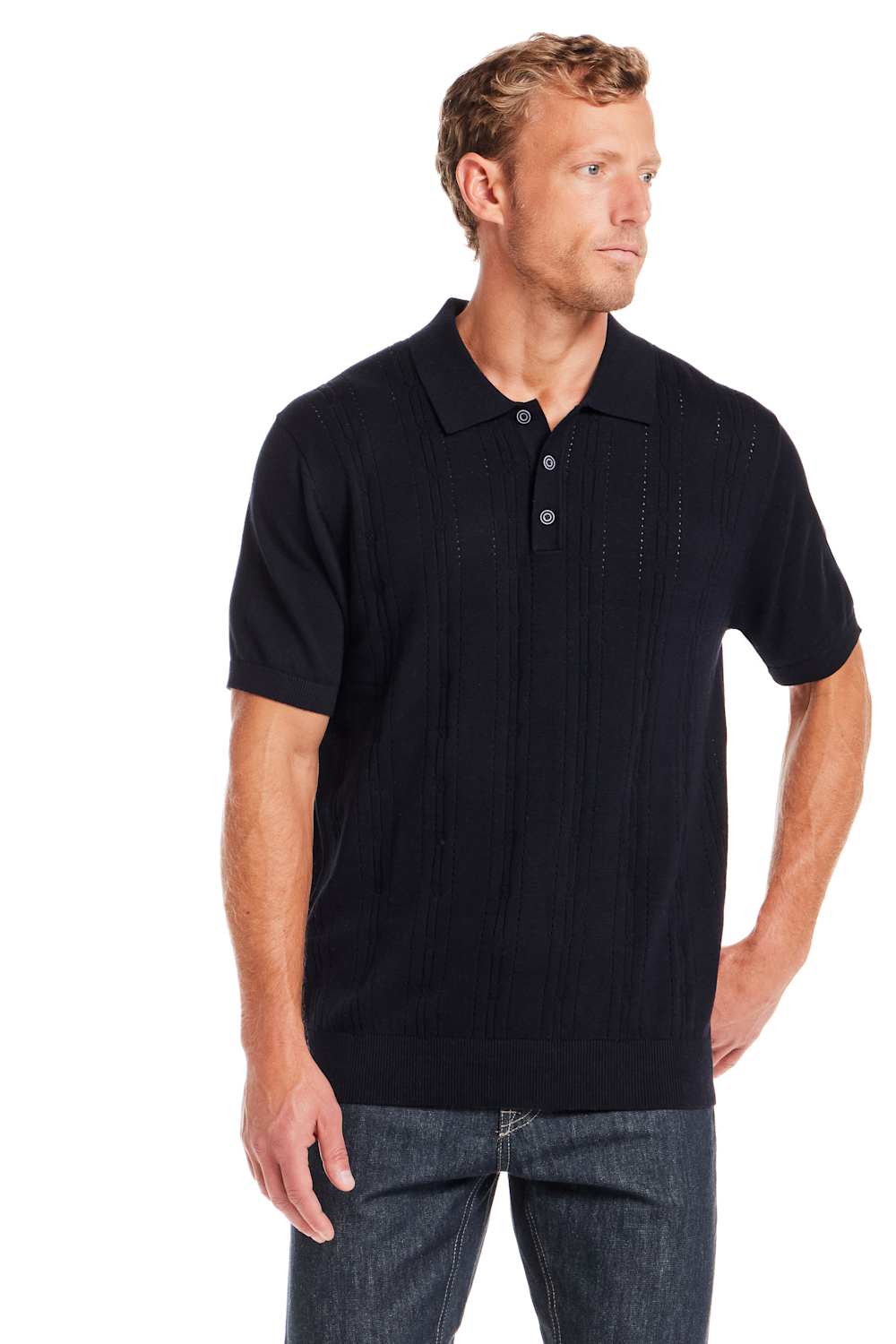 【希少】sullen vintage knit polo shirts 深水光太 Weatherproof Vintage Pointelle Sweater Polo for Men in Navy