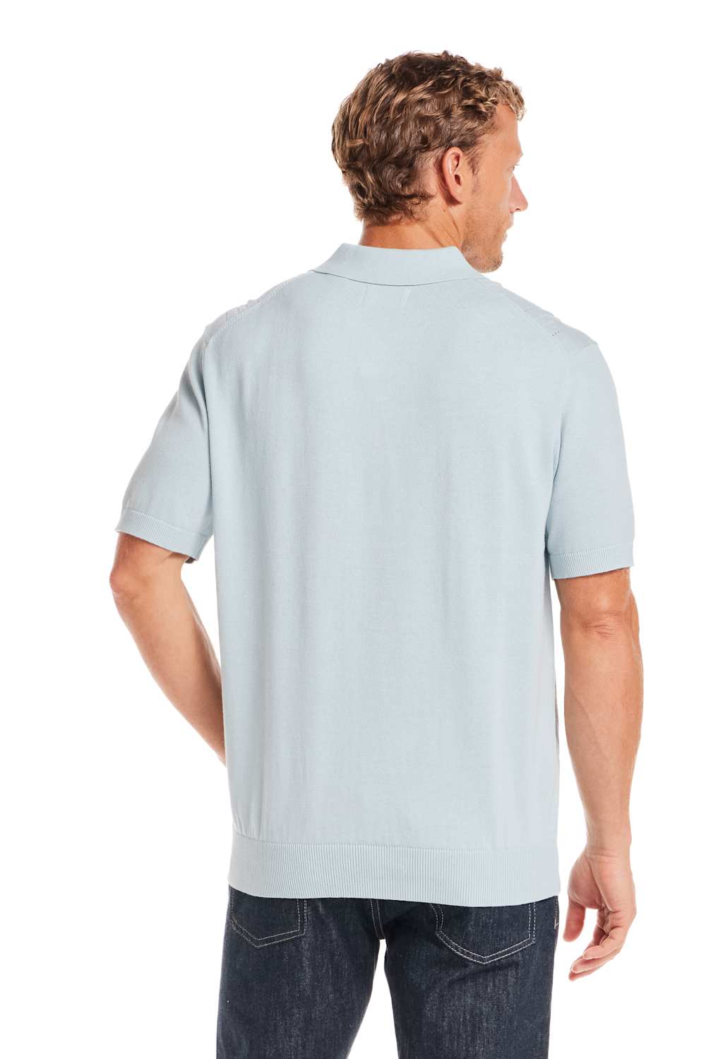 Weatherproof Vintage Pointelle Sweater Polo for Men in Light Blue