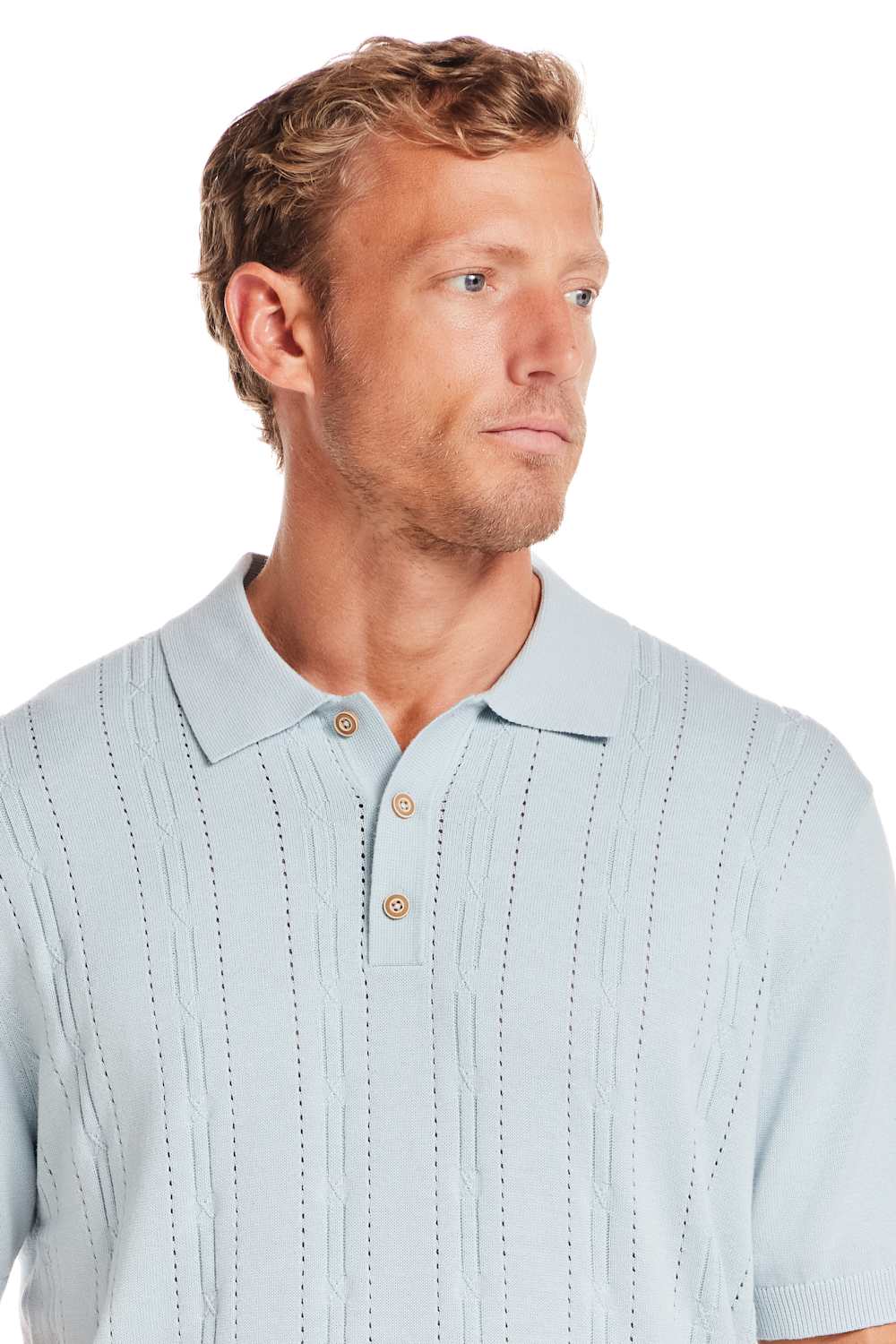 Weatherproof Vintage Pointelle Sweater Polo for Men in Light Blue