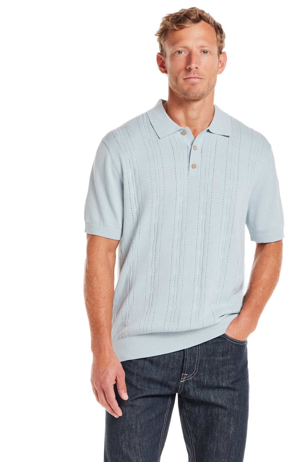 Weatherproof Vintage Pointelle Sweater Polo for Men in Light Blue