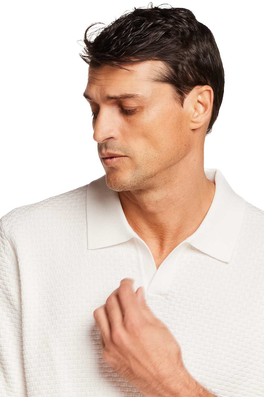 Weatherproof Vintage Stonewash Knit Johnny Collar Polo Shirt for Men in Ecru