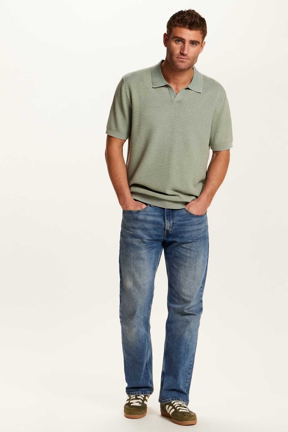 Weatherproof Vintage Stonewash Knit Johnny Collar Polo Shirt for Men in Sage Green