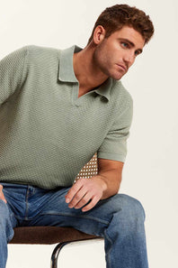 Weatherproof Vintage Stonewash Knit Johnny Collar Polo Shirt for Men in Sage Green