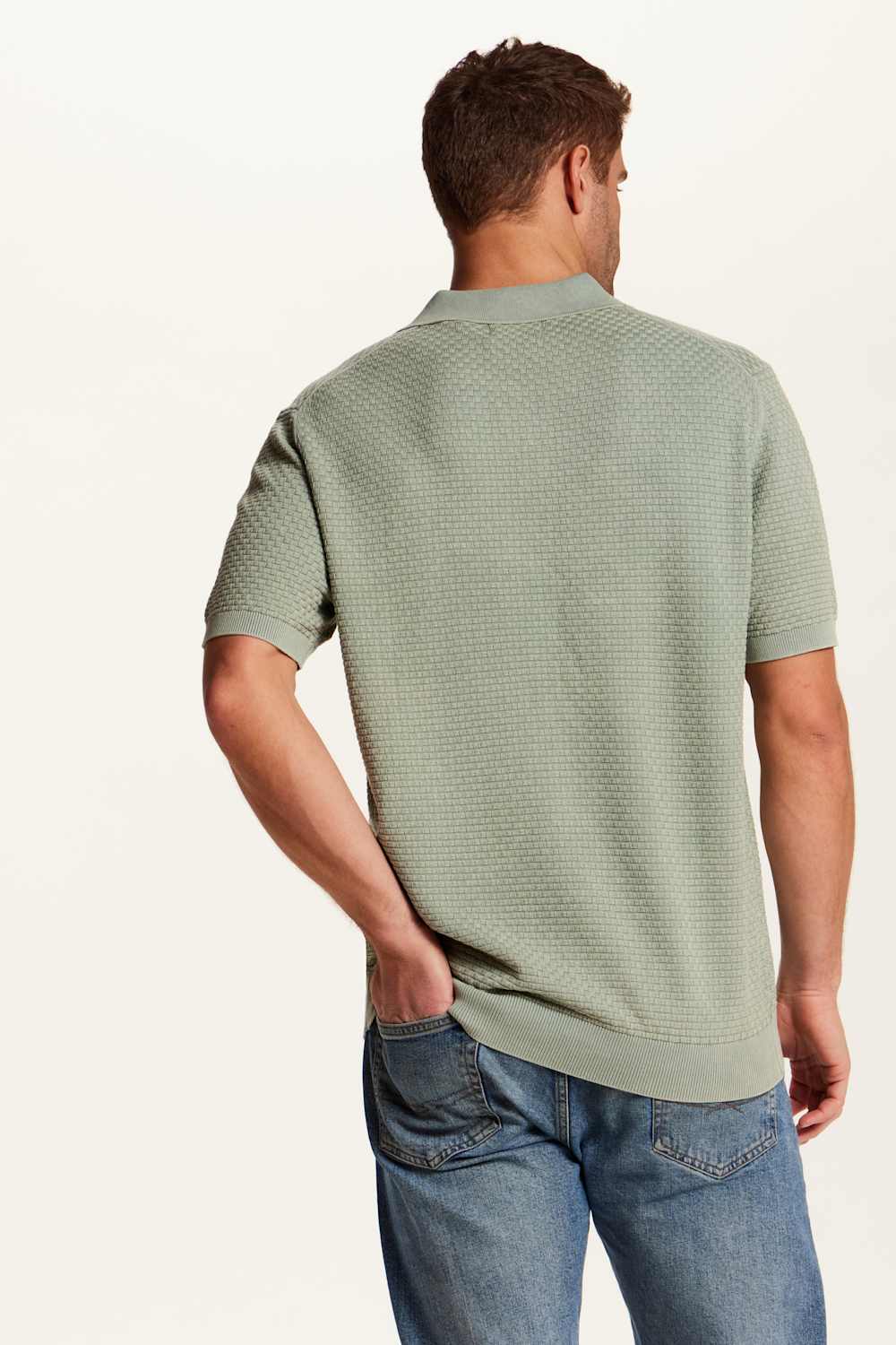 Weatherproof Vintage Stonewash Knit Johnny Collar Polo Shirt for Men in Sage Green