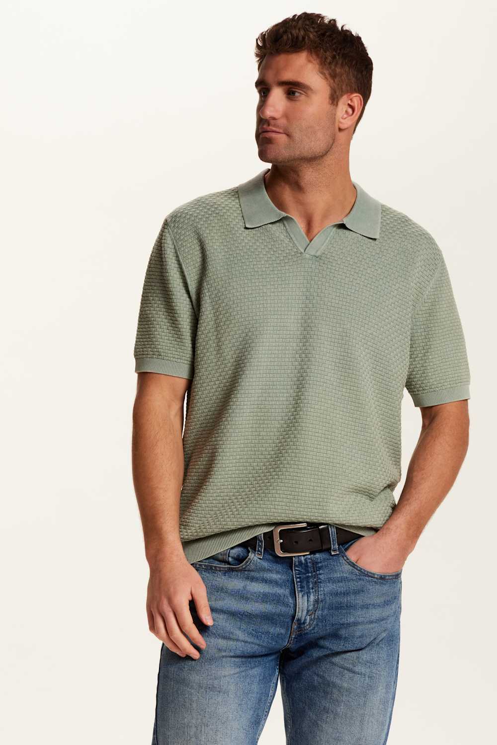 Weatherproof Vintage Stonewash Knit Johnny Collar Polo Shirt for Men in Sage Green at Glik's , M Weatherproof Vintage Stonewash Knit Johnny Collar Polo Shirt for Men in Sage Green at Glik's , M