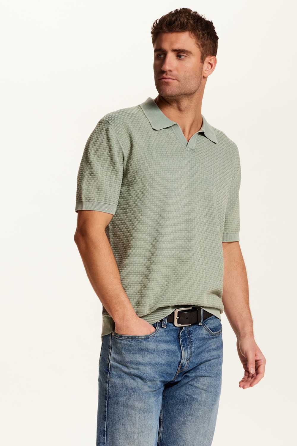 Weatherproof Vintage Stonewash Knit Johnny Collar Polo Shirt for Men in Sage Green at Glik's , M Weatherproof Vintage Stonewash Knit Johnny Collar Polo Shirt for Men in Sage Green at Glik's , M