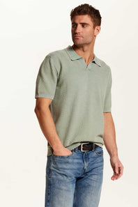 Weatherproof Vintage Stonewash Knit Johnny Collar Polo Shirt for Men in Sage Green