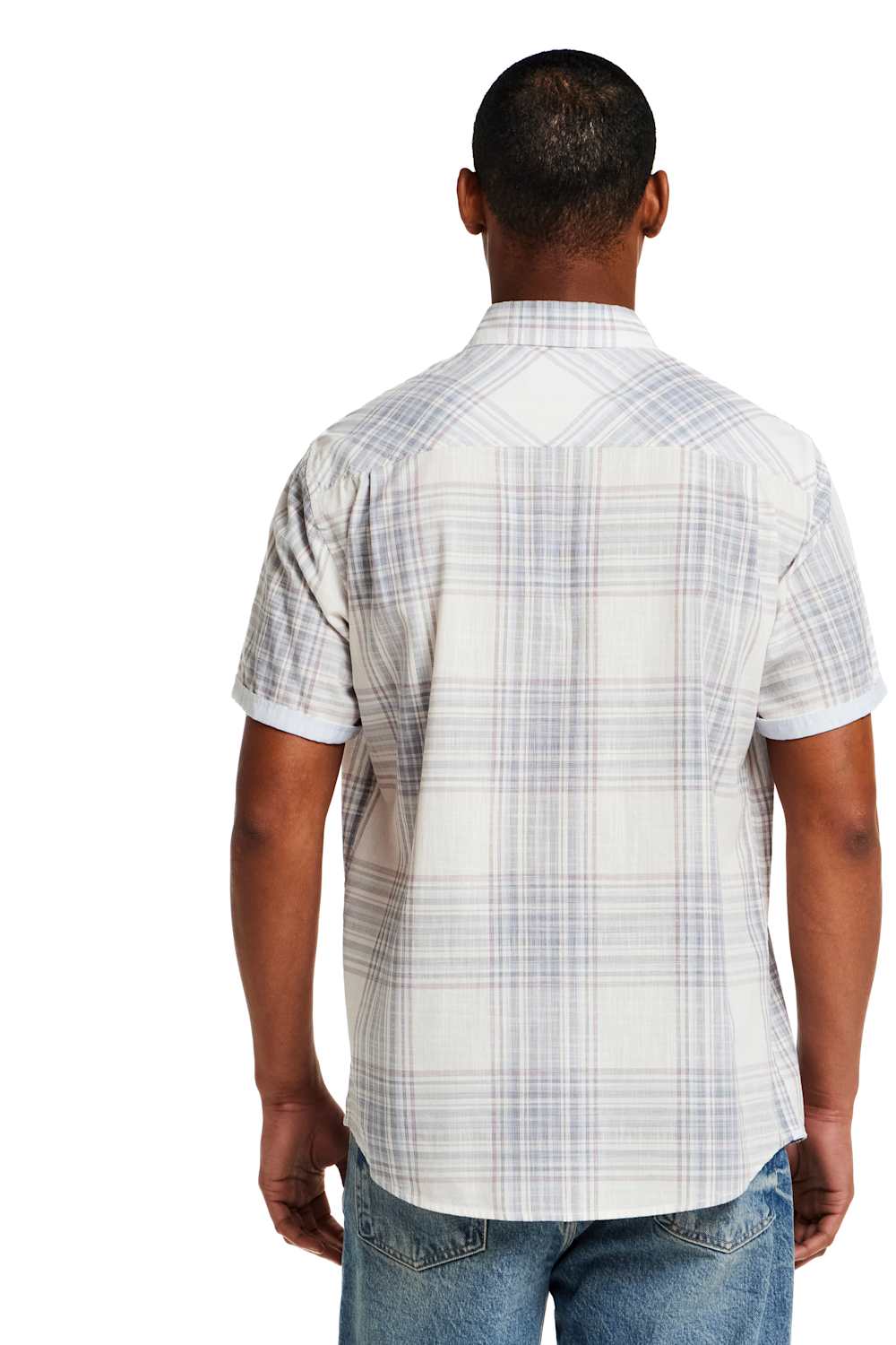 Weatherproof Vintage EOE Cotton Plaid Button Up for Men in White 