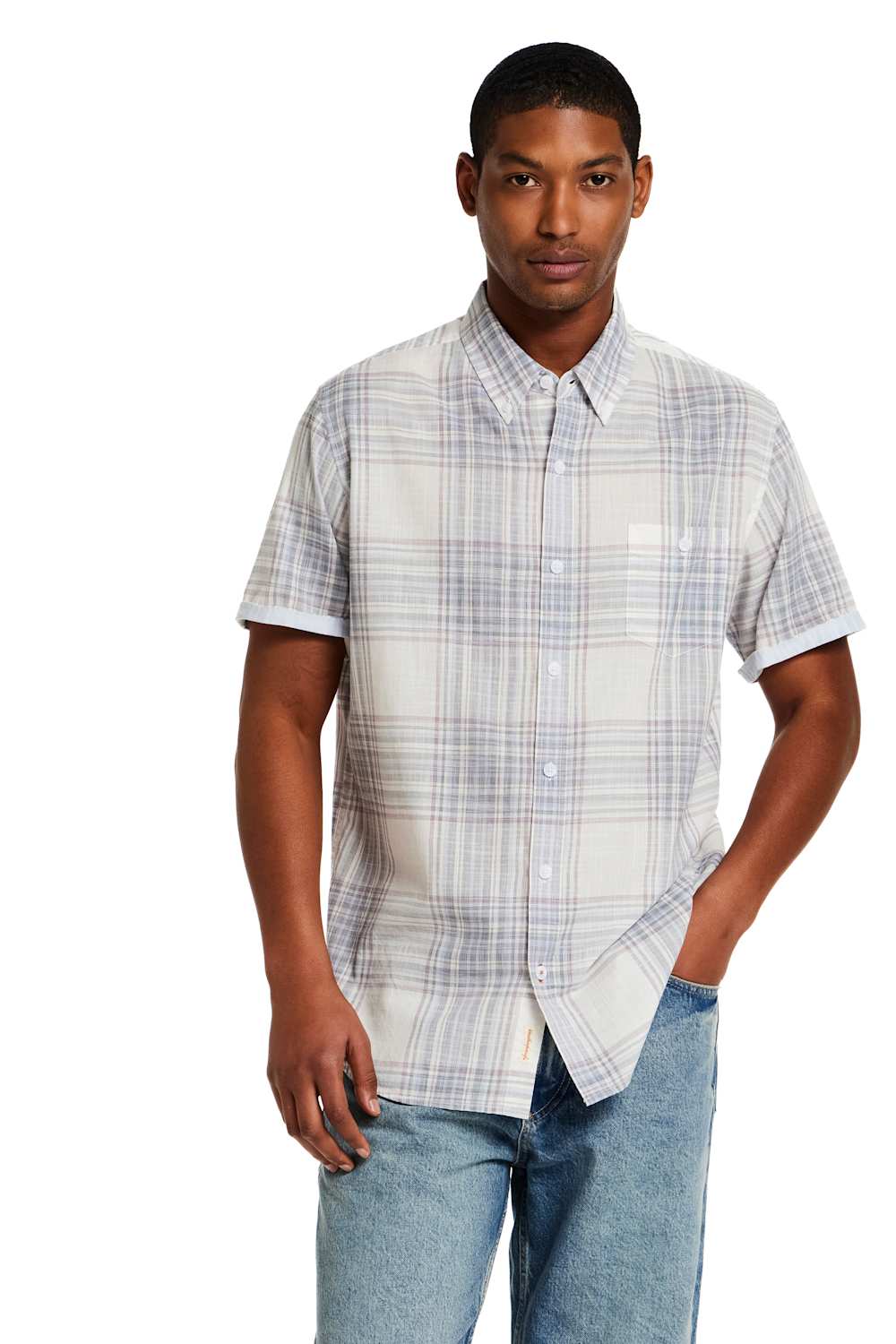 Weatherproof Vintage EOE Cotton Plaid Button Up for Men in White 